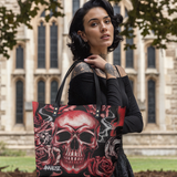 Red Rose Skull HTRZ19125546CR Leather Tote Bag