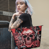 Red Rose Skull HTRZ19125546CR Leather Tote Bag