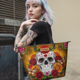 Rose Butterfly Sugar Skull HTRZ20129449DF Leather Tote Bag