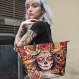 Rose Sugar Skull Girl HTRZ20123964PP Leather Tote Bag