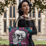 Violet Rose Skull HTRZ19126376GJ Leather Tote Bag