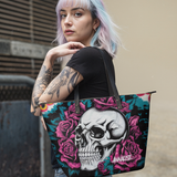 Violet Rose Skull HTRZ19126376GJ Leather Tote Bag