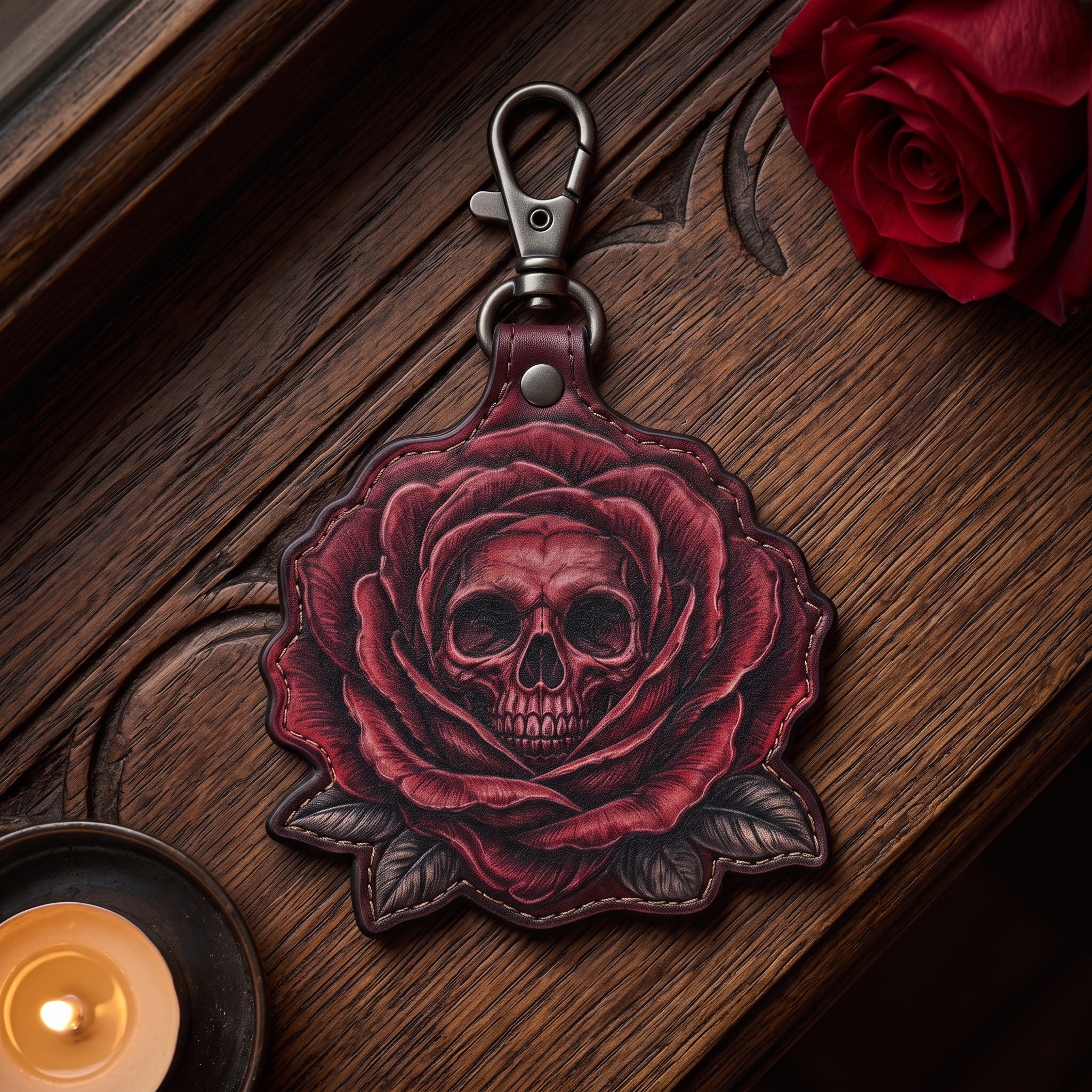 Skullbloom &mdash; leather bag charm